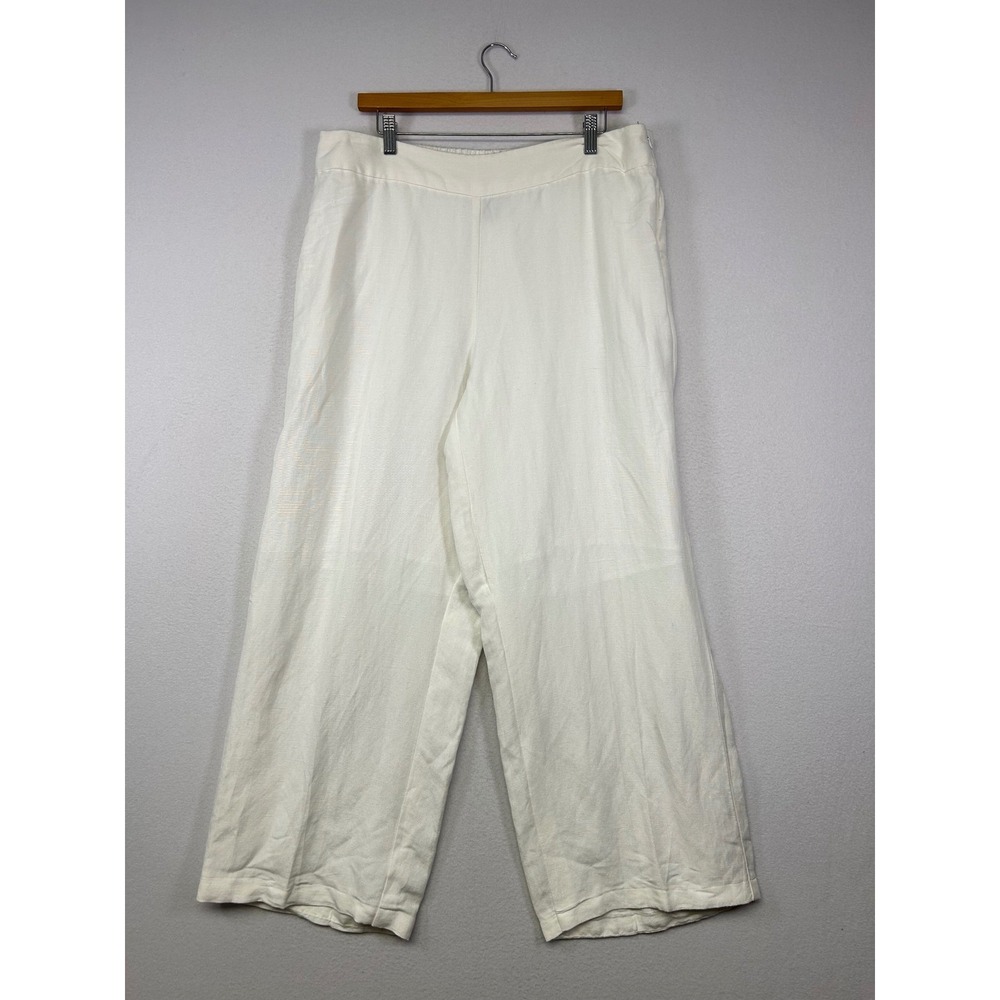 Quiet Luxury Lane Bryant Womens 14/16 Ivory Linen Blend Wide Leg High Rise Pants